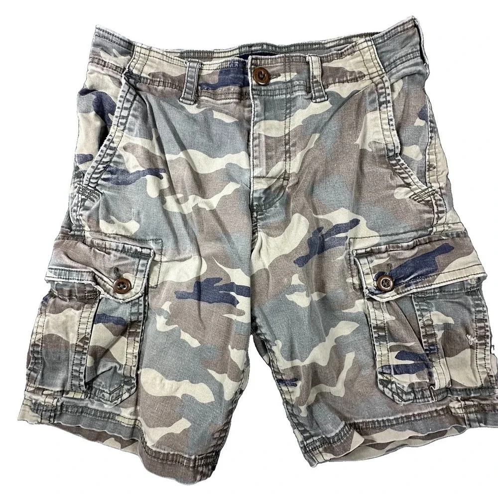 American Eagle Cargo Shorts Mens 31 Green Camo Camouflage Military Classic Y2K